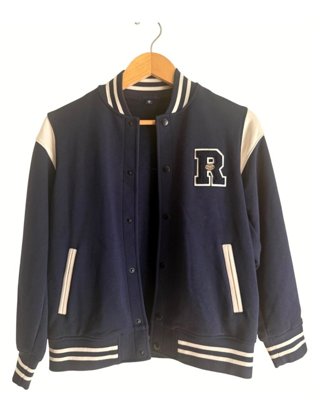 Uniqlo R varsity acadamia letterman jacket navy blue size 150